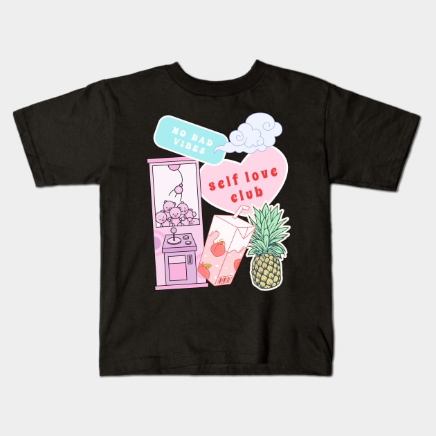 Retro self love black background Kids T-Shirt by disturbingwonderland